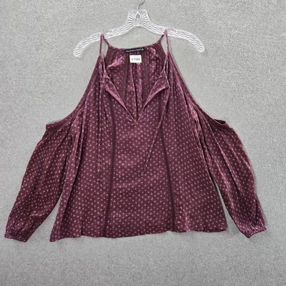 Abercrombie & Fitch Tops - Abercrombie & Fitch Women Top Large Red Floral Blouse Cold Shoulder Boho